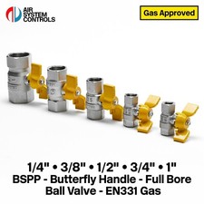 BSPP Ball Valve - EN331 Gas Approved - Yellow Winged Handle, Full Bore