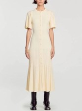 Sandro Fit Knit Dress Short Sleeve Hollowed Out Midi Mermaid Dress for Women New