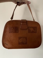 Vintage Swiss Leather Hand Luggage Case Australia Embossed Design Retro Mid Cen