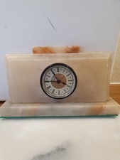 Marble/onyx Mantle Clock (New Clock And Battery Fitted) H14cm X W23cm WT 1.4Kg