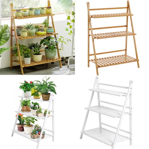 Folding bamboo plant stand - bamboo,