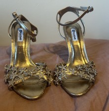 Dune Golden Sparkly Star Sandals High Heels with Ankle Strap - Size 37 (UK 4)