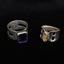 2 VTG Handmade Sterling Silver Rings Amethyst Size 10.5 & Clear Quartz Size 6.5