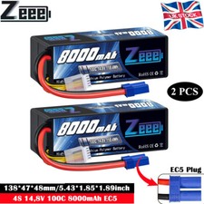 2x Zeee 14.8V 4S Lipo Battery 8000mAh 100C EC5 Hardcase for RC Truck Car Crawler