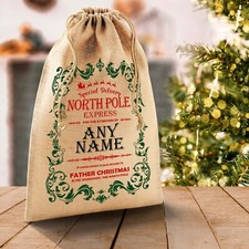 Personalised Christmas Sack Custom Hessian Filler Jute Bag Santa Stocking Name 4