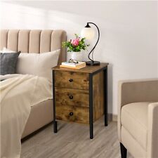 Bedside Table Nightstand 3 Drawer Cabinet Storage Table for Bedroom Rustic Brown