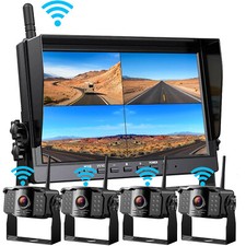 1080P Wireless RV Backup Camera System 10.1'' DVR Quad Monitor for Truck/Trailer