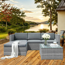 4 Seater Corner Sofa Rattan Garden Furniture L-Shape Indoor Outdoor Patio Set