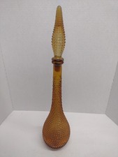 Vintage Empoli Amber Glass Genie Bottle with Topper Diamond Point MCM