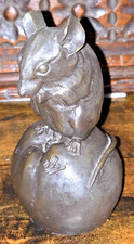 Bronze Vintage Hayton Heredities Mouse On Apple Filled Sculpture