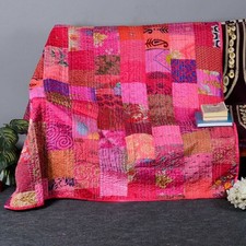 Patchwork Quilt Vintage Kantha Quilt Bedspread Blanket Bed Cover Home Decorative