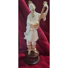 Alabaster Figure Oriental Man w/Instrument- Alabastros Martisa Sl, Spain- Wow!