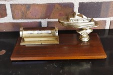 RARE Vintage 1950s Perpetual Desk Calendar Brass Metal Speed Boat Racing Trophy