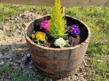 Barrel whiskey half oak Garden planter tub Flower Pot