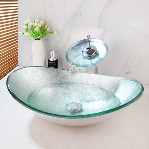Oval tempered glass vessel - tempered,