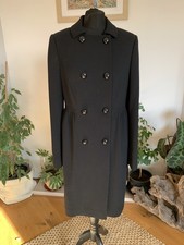 Hobbs Black 100% Wool Double Breasted Long Coat Smart Jacket - Size 12