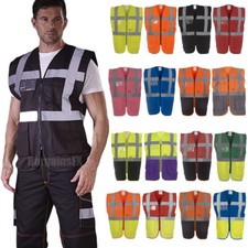 HI VIS VIZ VEST SAFETY ZIP EXECUTIVE VISIBILITY WAISTCOAT PHONE & ID POCKET