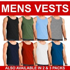 Mens Vest Tops 100% Cotton Plain Classic Vests Summer Training Gym Tank Top Pack