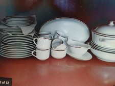 bohemian bone china 6 place service, white bone china with a platinum band, vgc.