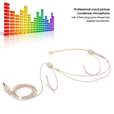 Beige 3.5mm Jack Male Screw Lock Binaural Hanging Microphone For Bodypack Tr OU