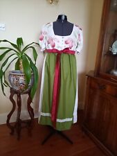 Ladies Regency Austen Style Dress, Cream Pink Green Floral Size 20-22
