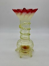 Thomas Webb Victorian Vaseline Uranium Serpent Cranberry Trim Glass Vase c1890