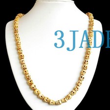 25" Tibetan Detailed Carved Skull Beads Necklace, Cool!