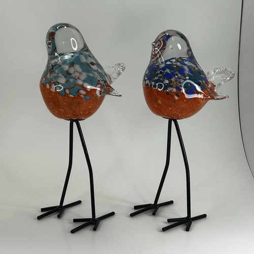 Hand blown blue birds murano - blue,