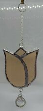 F203 Stained Glass Suncatcher Hanging Flower Tulip Drop 17cm Pale Peach