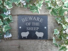 Beware Of The Sheep Natural Slate Gate Wall Door Paque Sign 17cm x 13cm