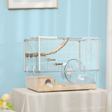 Hamster Cage, Gerbilarium Cage w/ Deep Bottom, Ramp, Exercise Wheel PawHut 