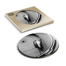 1 x Boxed Round Coasters - BW - DJ Turntable Vinyl Record #39044