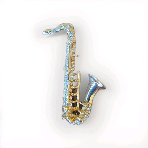Saxophone rhinestone brooch - rhinestone,