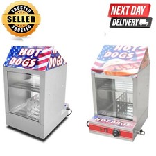 Hot Dog Steamer Commercial Electric Hotdog Machine Glass Doors & Bun Warmer 