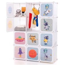 Portable Children Wardrobe Kid Closet Baby Dresser Cute with 12 Cubes White