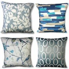 Handmade Cushion Cover in Blue Teal Silver Taupe Leaves Scion Prestigious Birds