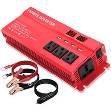 1000W 2000W Power Inverter 12V to 110V Car Converter 4USB 4AC 2LED Display Red