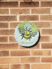 Lovely Detailed  BE HAPPY Garden Wall Plaque Made From Limestone