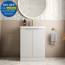 Bathroom Vanity Unit Fluted Freestanding Basin Sink 600mm Cabinet Storage White
