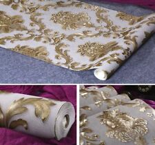 Vintage Luxury Gold Damask Textured Wallpaper Roll Embossed Floral Wall Paper UK