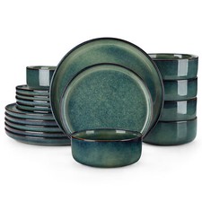vancasso Green Dinner Set 18 Piece Stoneware Plats Bowls Set Service for 6