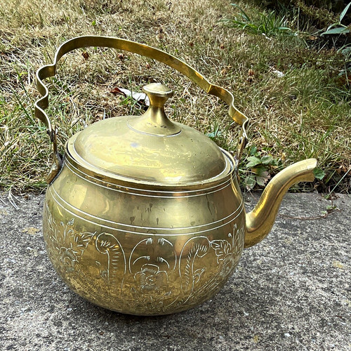 Vintage brass kettle tea - vintage,