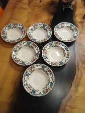 Vintage Royal Cauldon "Victoria" Set Of 6  Rimmed Cereal Bowls 16.5cm Diameter