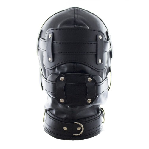 Black bondage hood mask dildo - bondage,