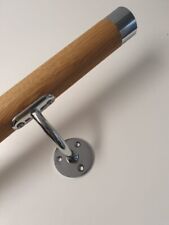 Handrail Stair Rail Round Oak with Polished Chrome Round Brackets and Flat Ends