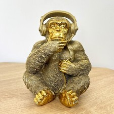 Gold Monkey Ornament Statue Figurine Gorilla Headphones Animal Home Decor Gift