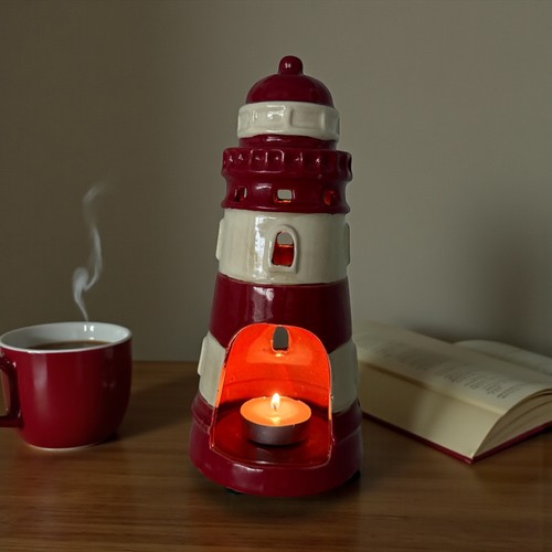 Red white striped ceramic - white,