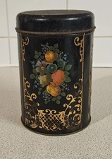 Vintage Tea Tin, Floral Bouquet  On A  Crackle Effect Background
