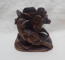 Antique Black Forest Spill Holder decorated with Game bird and tree trunk