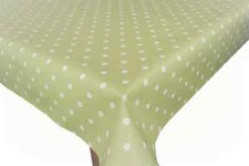 180cm Wide Wider Width Sage Green Polka Dot PVC Wipe Clean Oilcloth Table Cloth